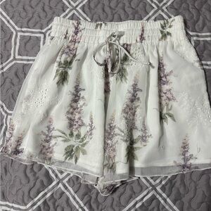 CO High Waist Floral White and Purple Women's Shorts